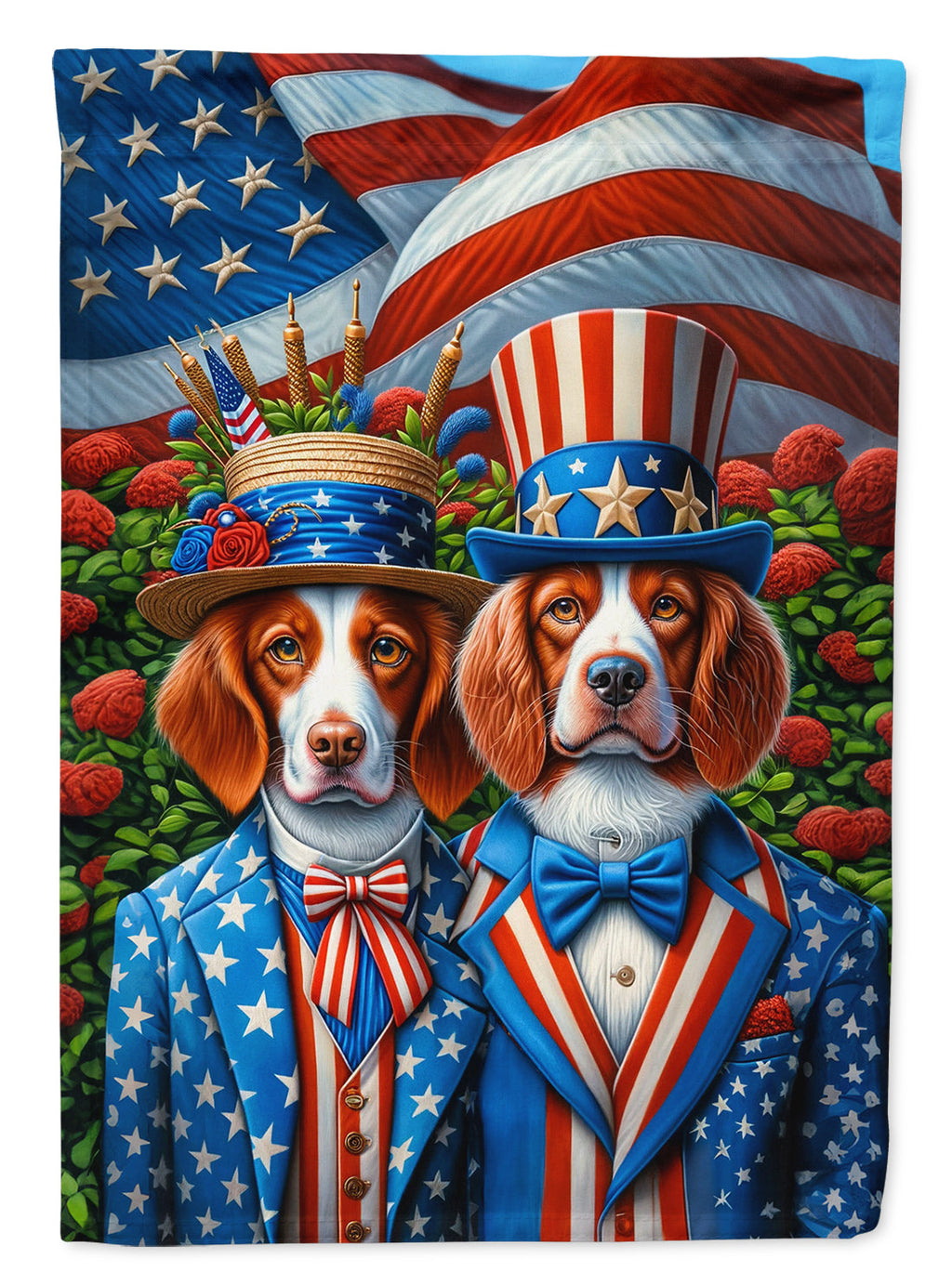 All American Brittany House Flag 28x40 Porch Sleeve Pole Decorative Outside Yard Banner Artwork Wall Hanging, Polyester