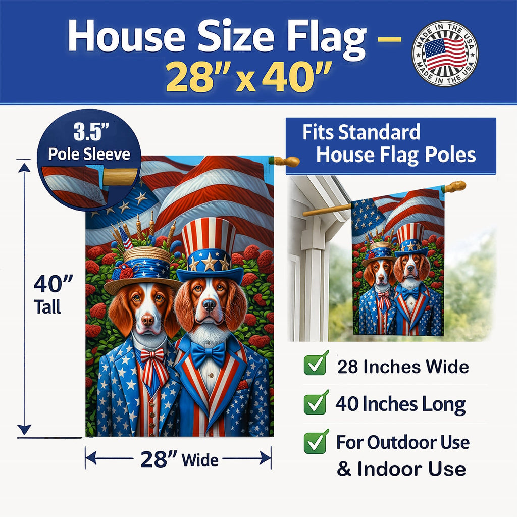 All American Brittany House Flag 28x40 Porch Sleeve Pole Decorative Outside Yard Banner Artwork Wall Hanging, Polyester