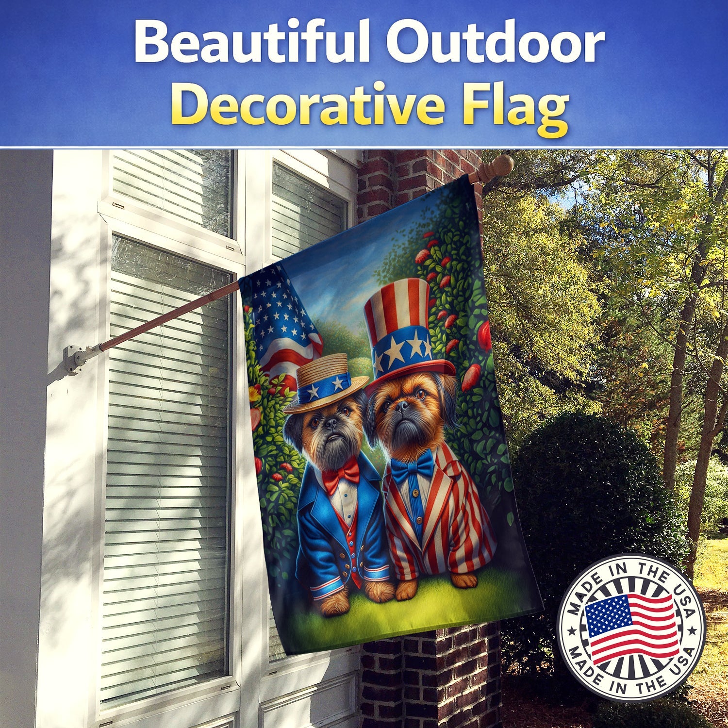 All American Brussels Griffon House Flag 28x40 Porch Sleeve Pole Decorative Outside Yard Banner Artwork Wall Hanging, Polyester