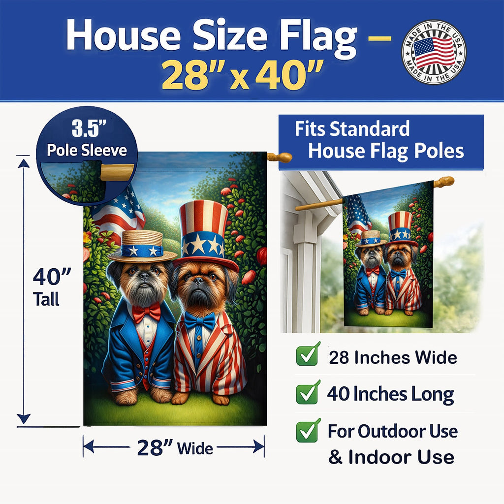All American Brussels Griffon House Flag 28x40 Porch Sleeve Pole Decorative Outside Yard Banner Artwork Wall Hanging, Polyester