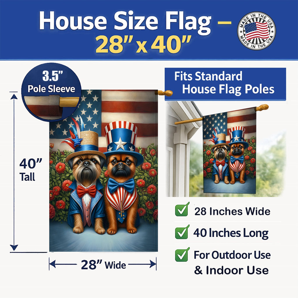 All American Brussels Griffon House Flag 28x40 Porch Sleeve Pole Decorative Outside Yard Banner Artwork Wall Hanging, Polyester