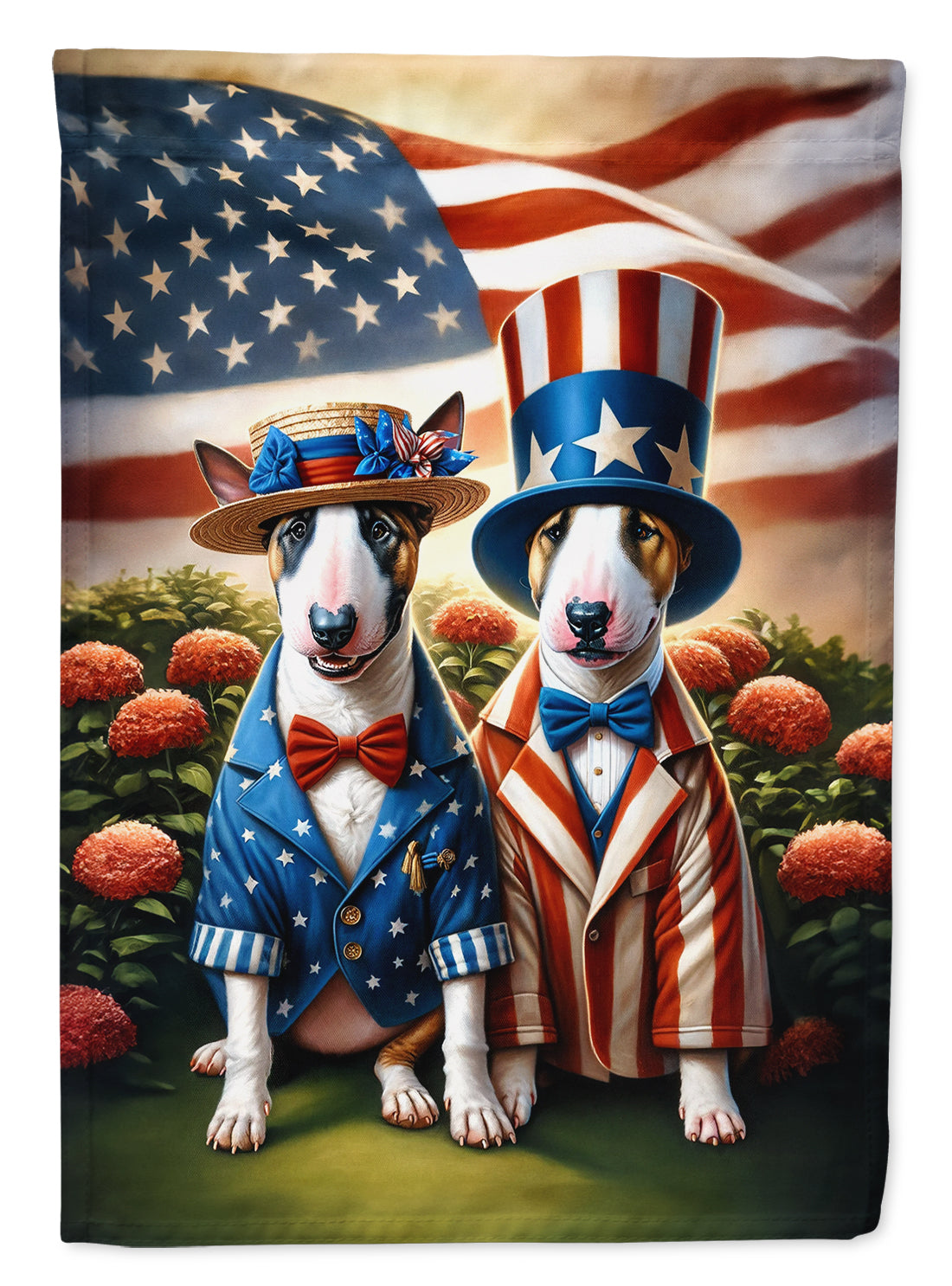 All American Bull Terrier House Flag 28x40 Porch Sleeve Pole Decorative Outside Yard Banner Artwork Wall Hanging, Polyester