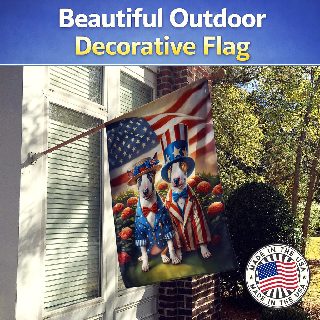 All American Bull Terrier House Flag 28x40 Porch Sleeve Pole Decorative Outside Yard Banner Artwork Wall Hanging, Polyester