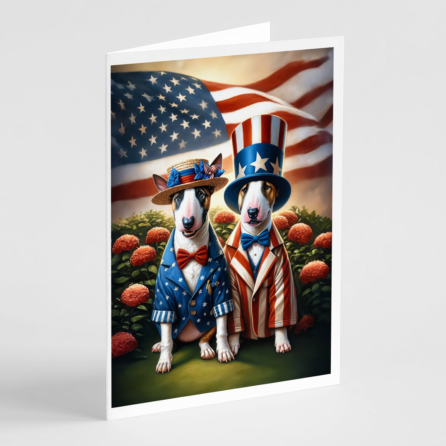 All American Bull Terrier Greeting Cards Pack of 8 Blank Cards with Envelopes Whimsical A7 Size 5x7