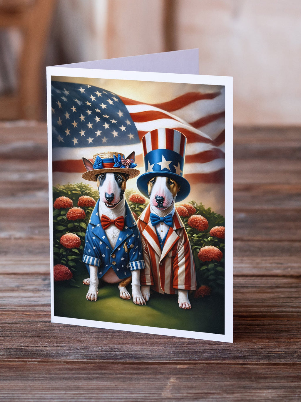 All American Bull Terrier Greeting Cards Pack of 8 Blank Cards with Envelopes Whimsical A7 Size 5x7
