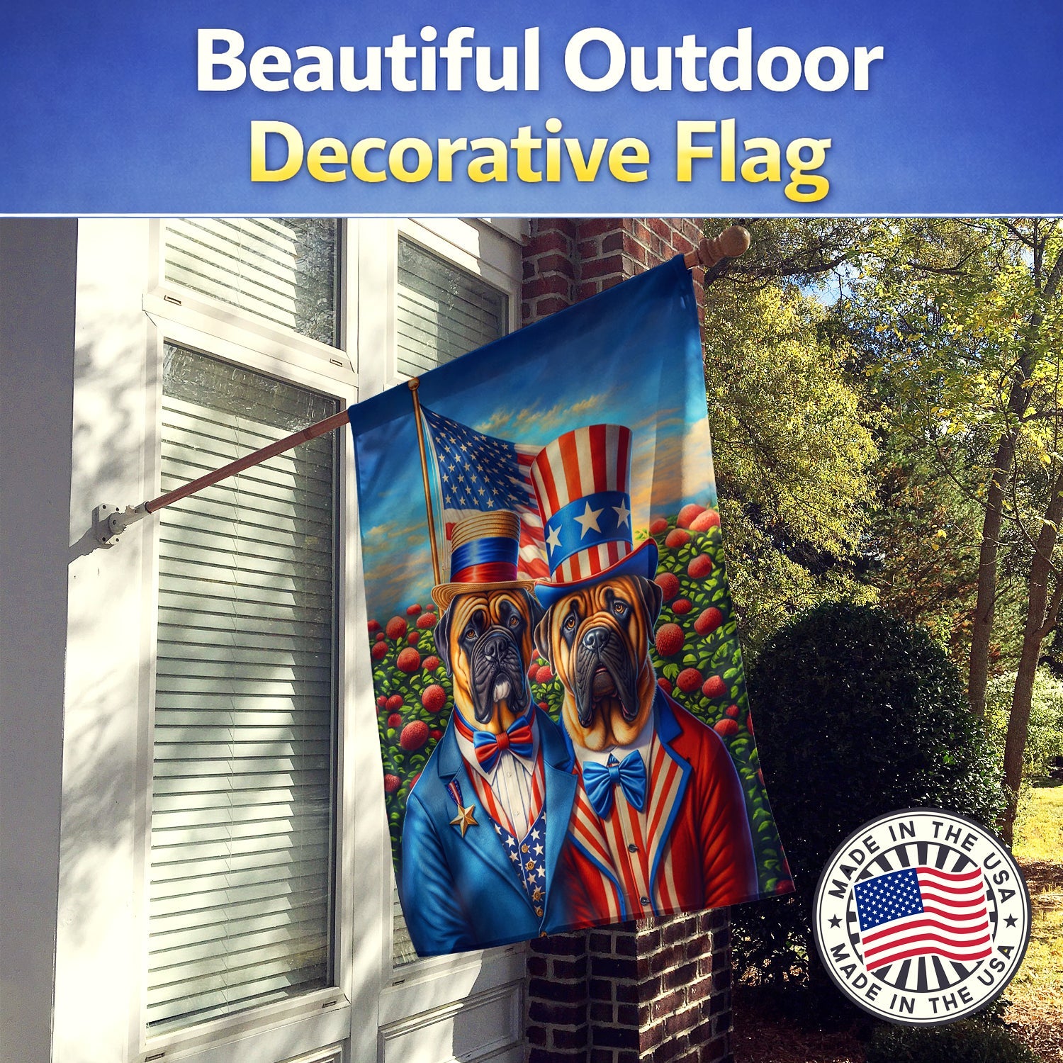 All American Bullmastiff House Flag 28x40 Porch Sleeve Pole Decorative Outside Yard Banner Artwork Wall Hanging, Polyester