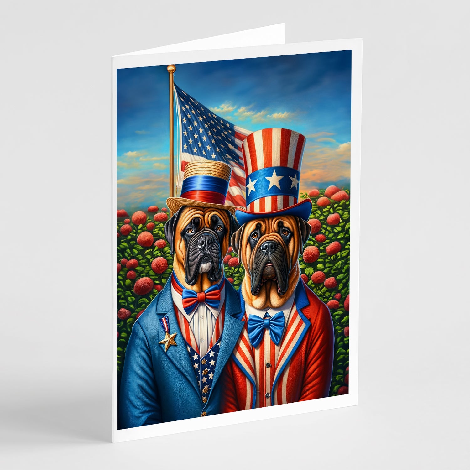 All American Bullmastiff Greeting Cards Pack of 8 Blank Cards with Envelopes Whimsical A7 Size 5x7