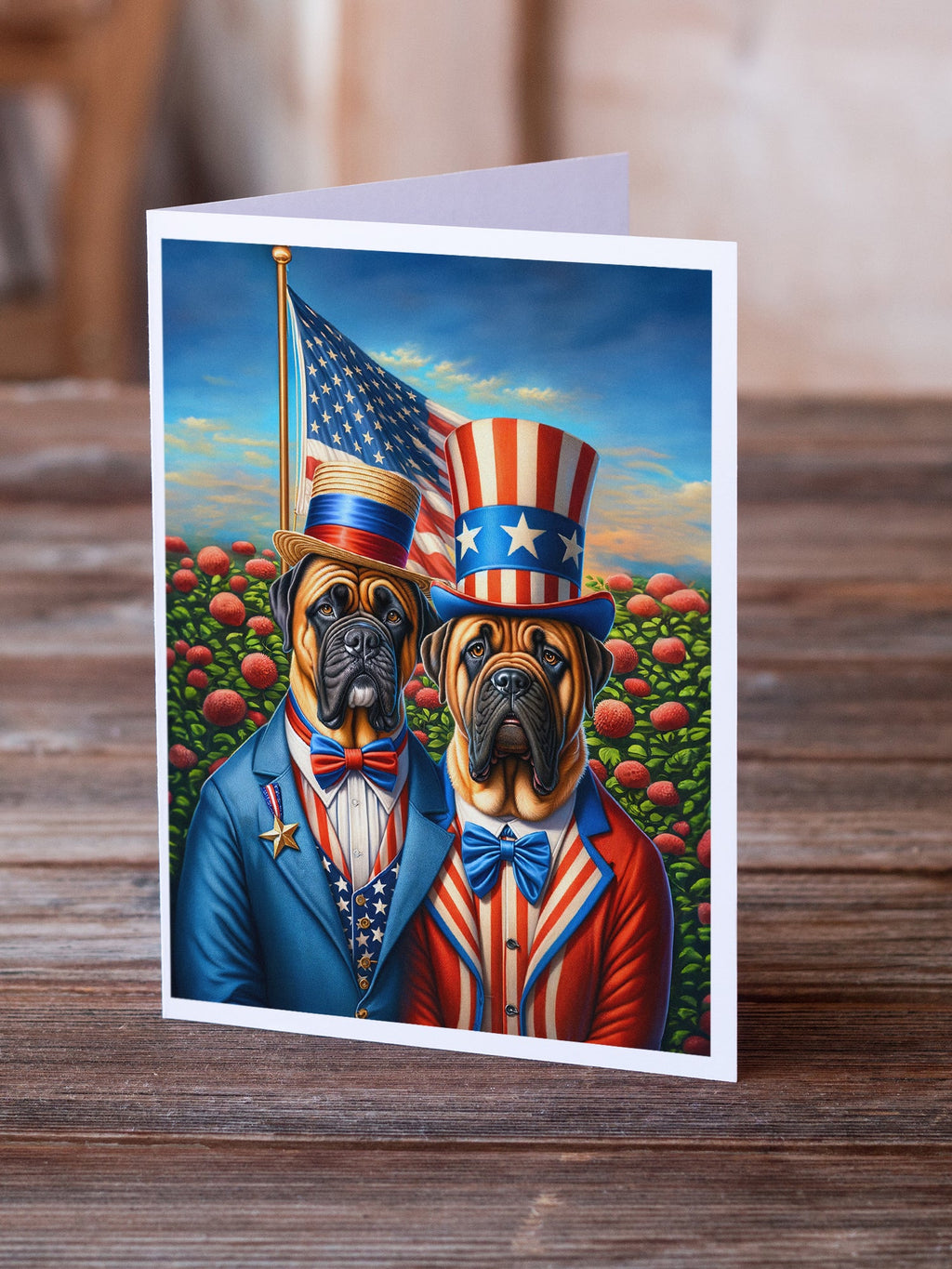 All American Bullmastiff Greeting Cards Pack of 8 Blank Cards with Envelopes Whimsical A7 Size 5x7