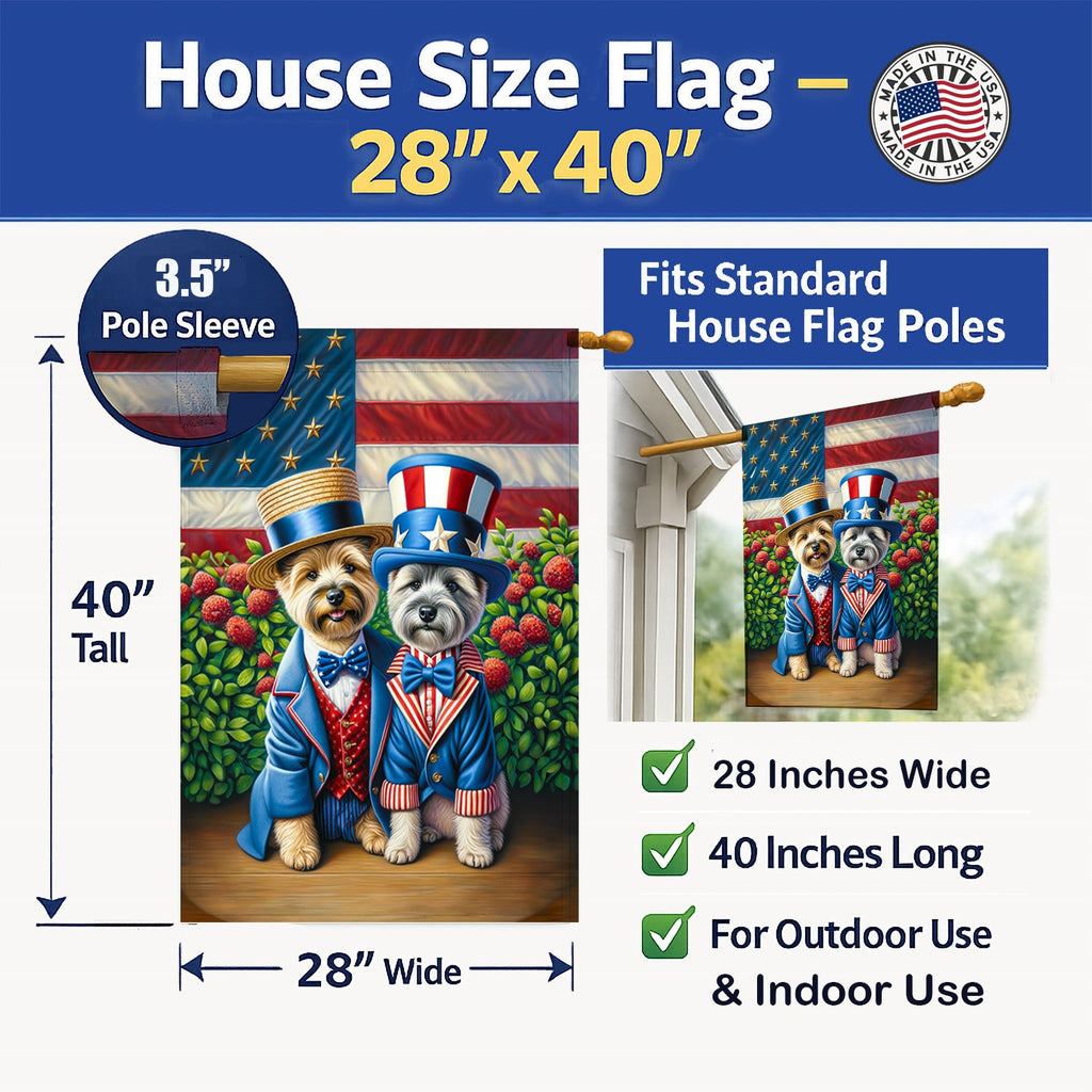 All American Cairn Terrier House Flag 28x40 Porch Sleeve Pole Decorative Outside Yard Banner Artwork Wall Hanging, Polyester
