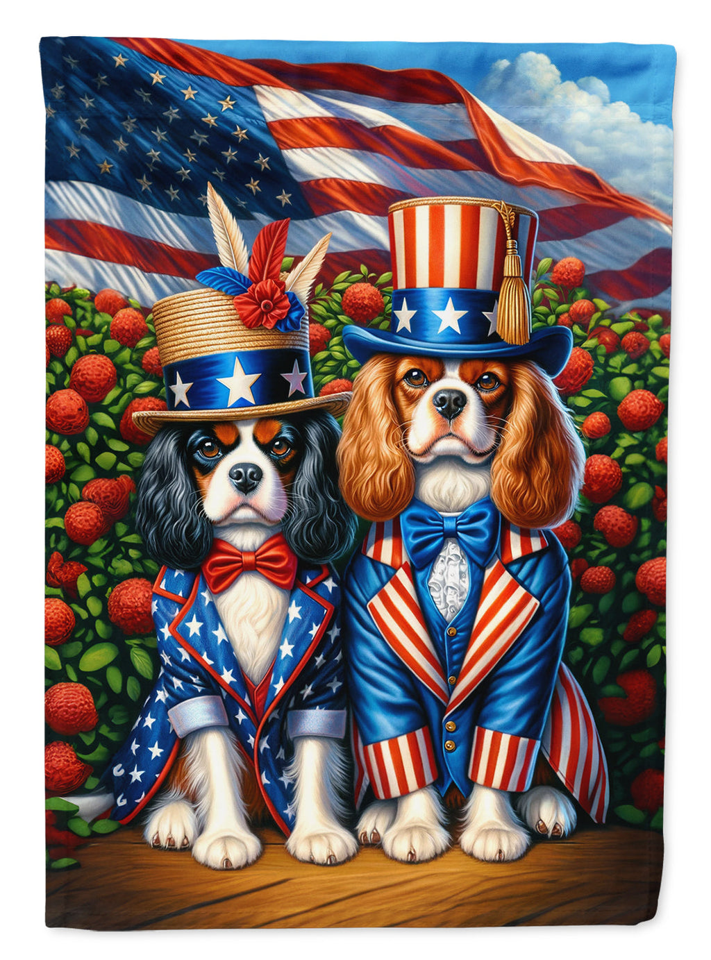 All American Cavalier Spaniel House Flag 28x40 Porch Sleeve Pole Decorative Outside Yard Banner Artwork Wall Hanging, Polyester