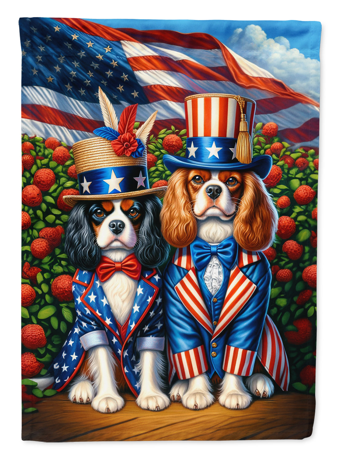 All American Cavalier Spaniel House Flag 28x40 Porch Sleeve Pole Decorative Outside Yard Banner Artwork Wall Hanging, Polyester