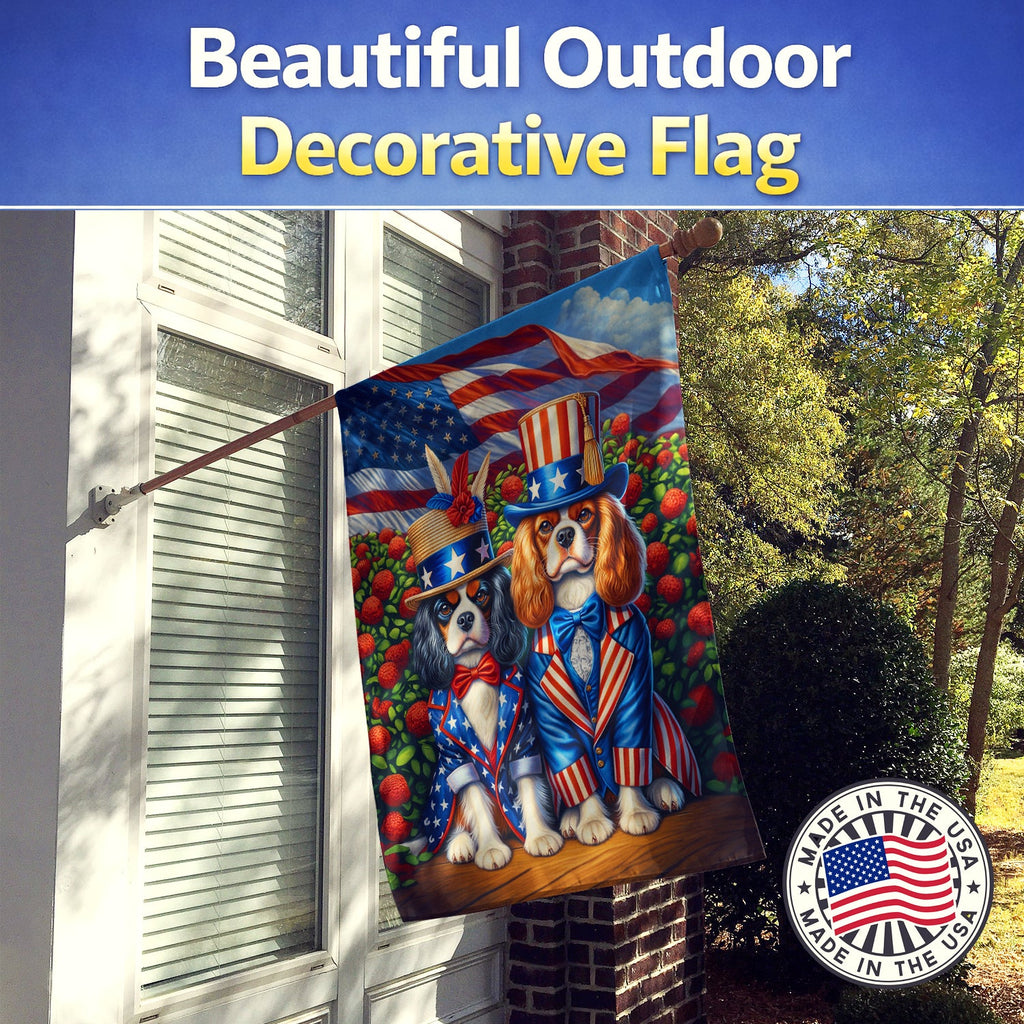 All American Cavalier Spaniel House Flag 28x40 Porch Sleeve Pole Decorative Outside Yard Banner Artwork Wall Hanging, Polyester