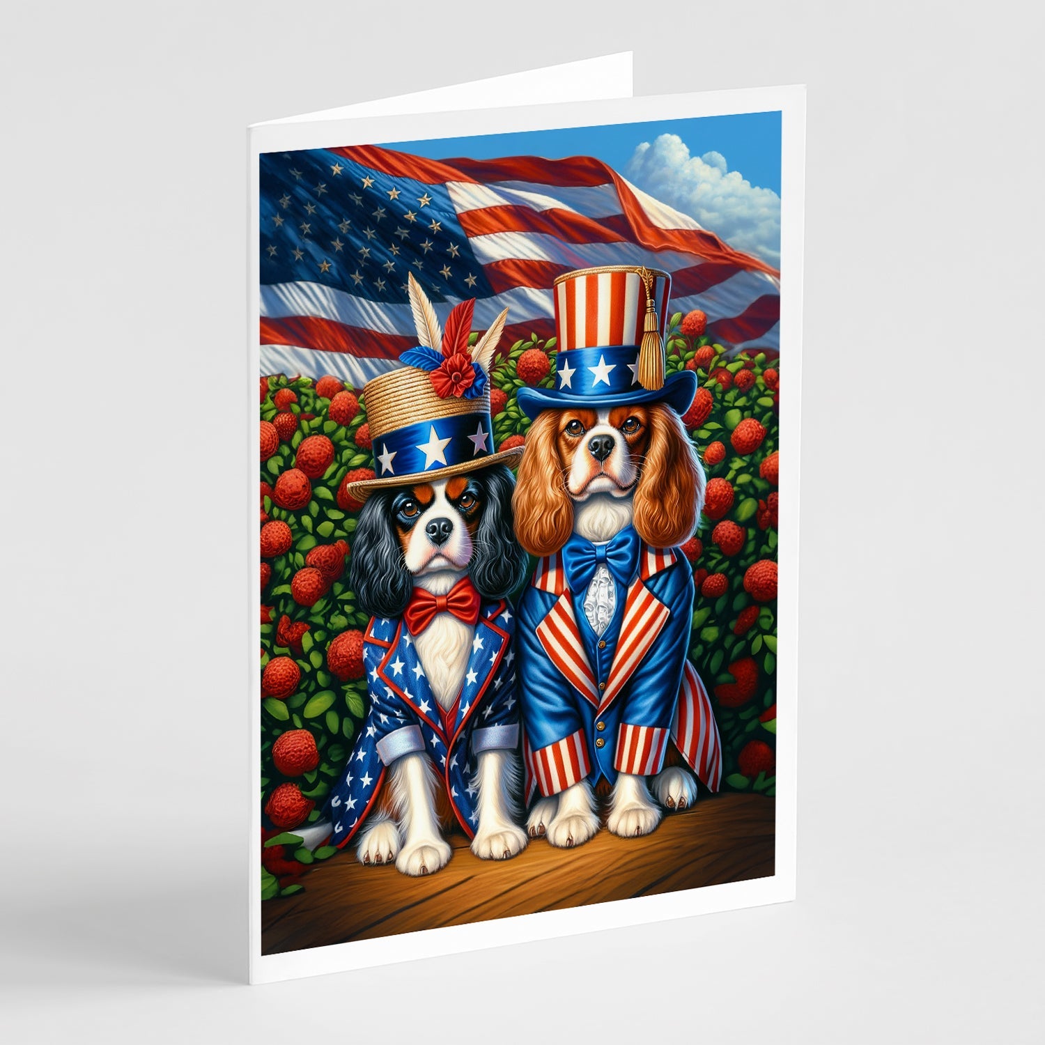 All American Cavalier Spaniel Greeting Cards Pack of 8 Blank Cards with Envelopes Whimsical A7 Size 5x7