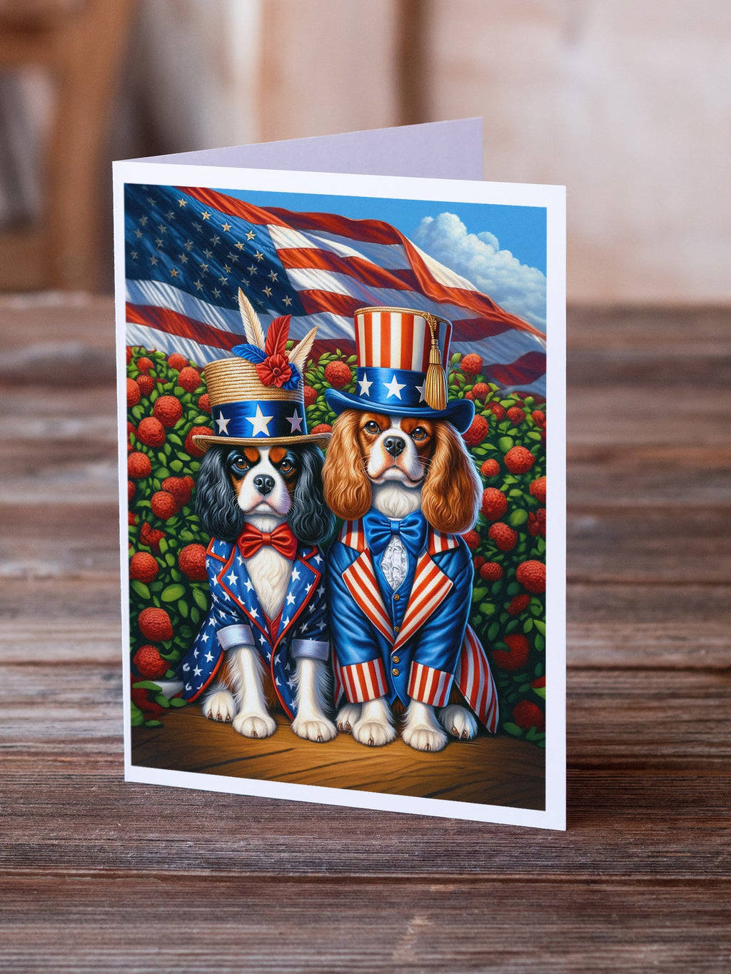 All American Cavalier Spaniel Greeting Cards Pack of 8 Blank Cards with Envelopes Whimsical A7 Size 5x7