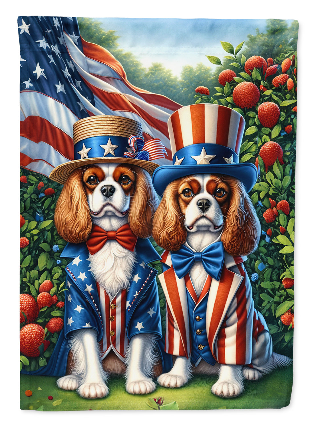 All American Cavalier Spaniel House Flag 28x40 Porch Sleeve Pole Decorative Outside Yard Banner Artwork Wall Hanging, Polyester