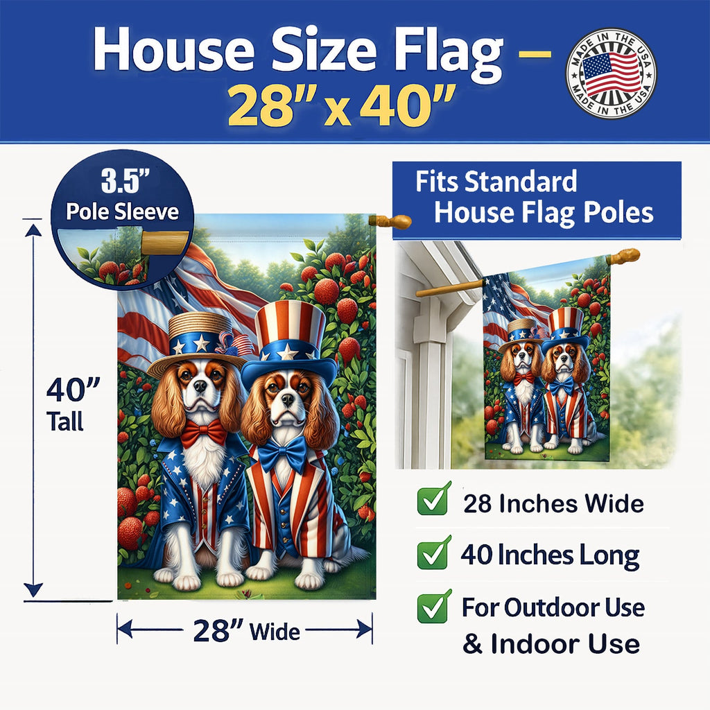 All American Cavalier Spaniel House Flag 28x40 Porch Sleeve Pole Decorative Outside Yard Banner Artwork Wall Hanging, Polyester