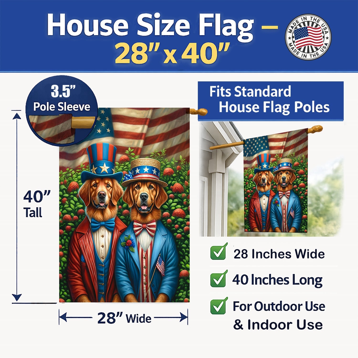 All American Chesapeake Bay Retriever House Flag 28x40 Porch Sleeve Pole Decorative Outside Yard Banner Artwork Wall Hanging, Polyester