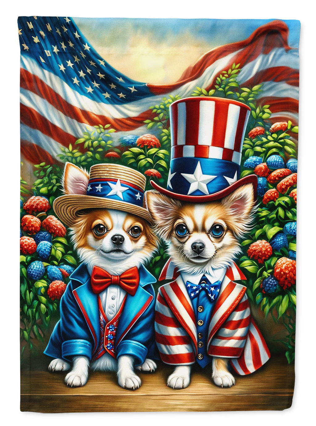 All American Chihuahua House Flag 28x40 Porch Sleeve Pole Decorative Outside Yard Banner Artwork Wall Hanging, Polyester