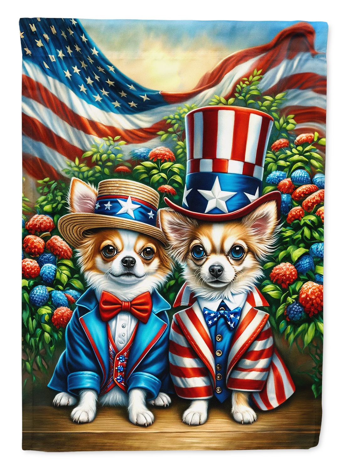 All American Chihuahua House Flag 28x40 Porch Sleeve Pole Decorative Outside Yard Banner Artwork Wall Hanging, Polyester