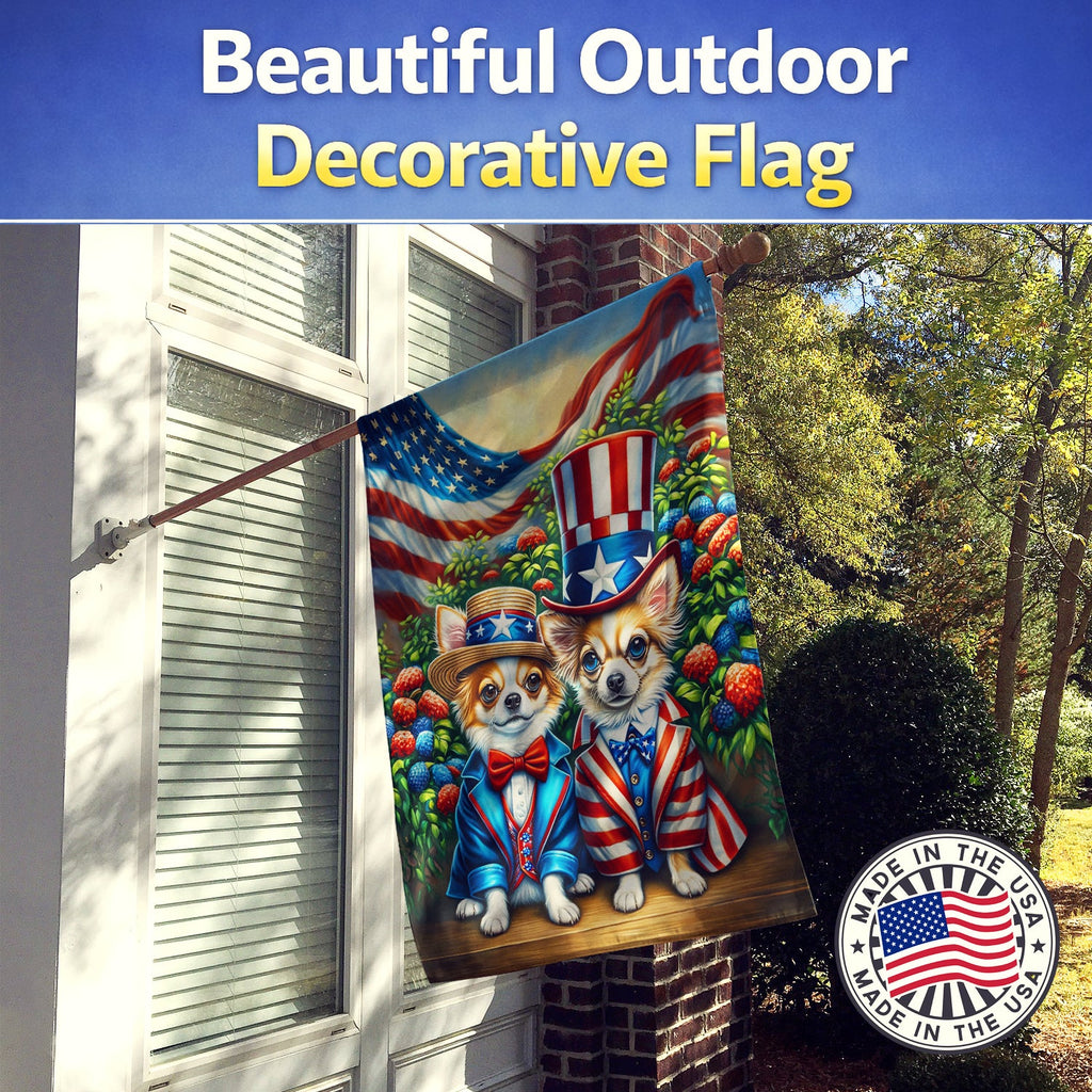 All American Chihuahua House Flag 28x40 Porch Sleeve Pole Decorative Outside Yard Banner Artwork Wall Hanging, Polyester