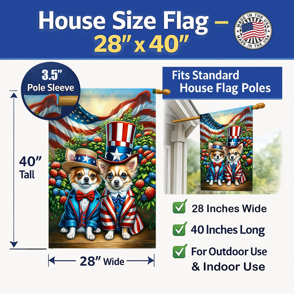 All American Chihuahua House Flag 28x40 Porch Sleeve Pole Decorative Outside Yard Banner Artwork Wall Hanging, Polyester