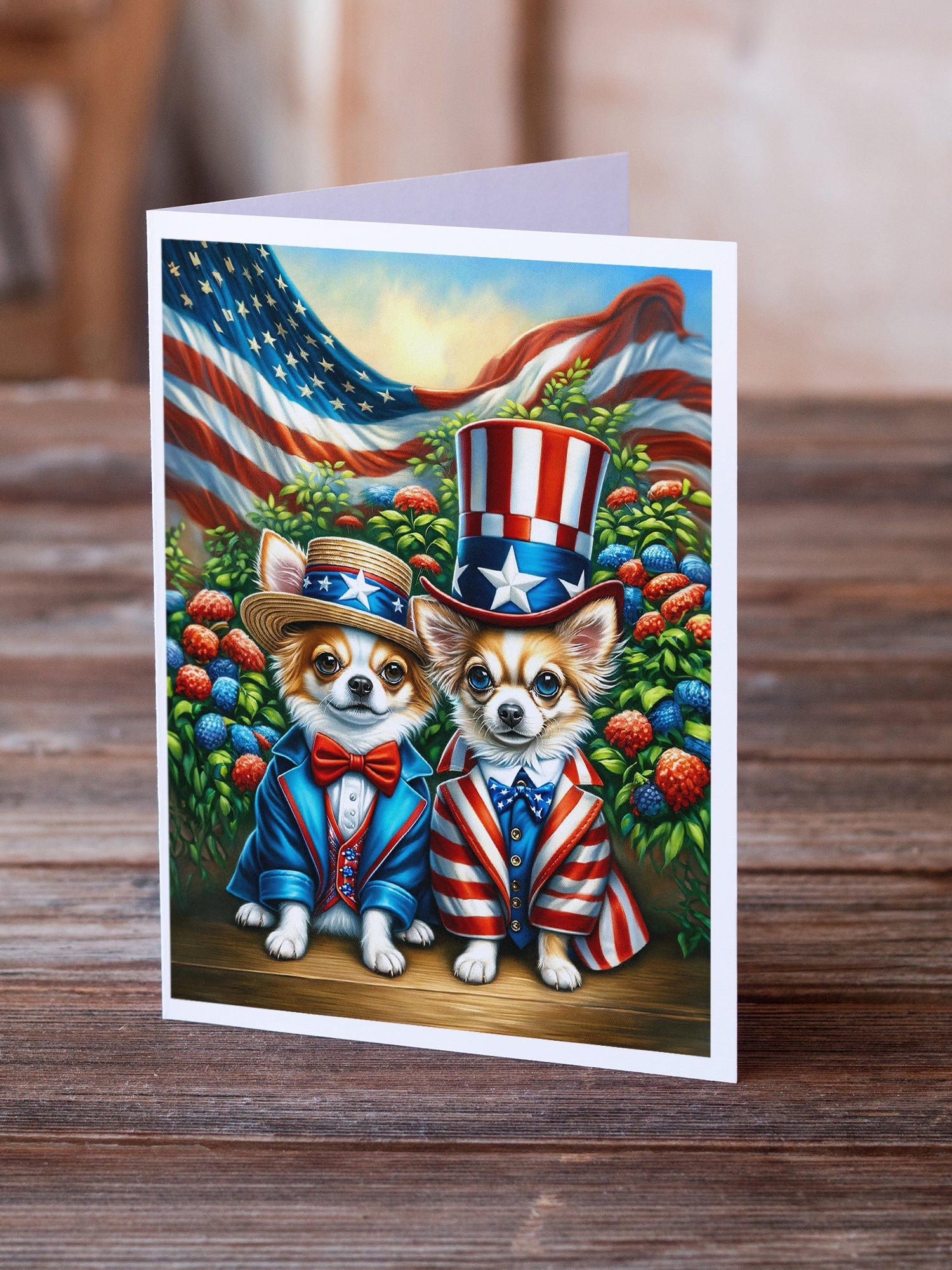 All American Chihuahua Greeting Cards Pack of 8 Blank Cards with Envelopes Whimsical A7 Size 5x7