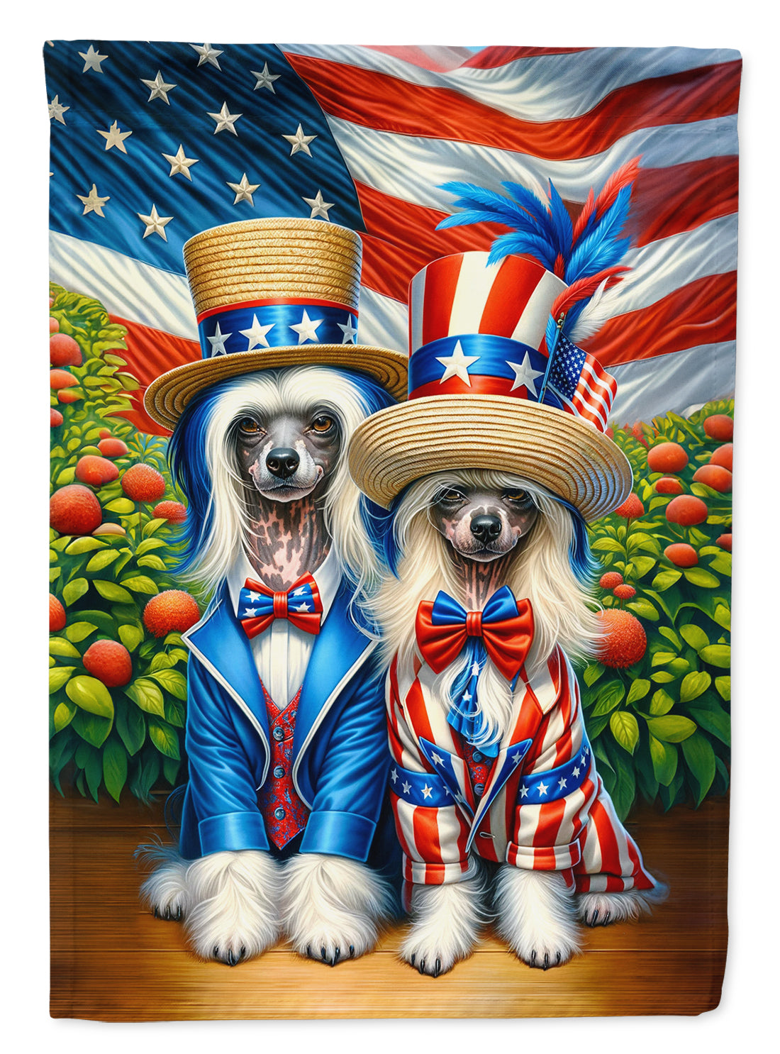 All American Chinese Crested House Flag 28x40 Porch Sleeve Pole Decorative Outside Yard Banner Artwork Wall Hanging, Polyester