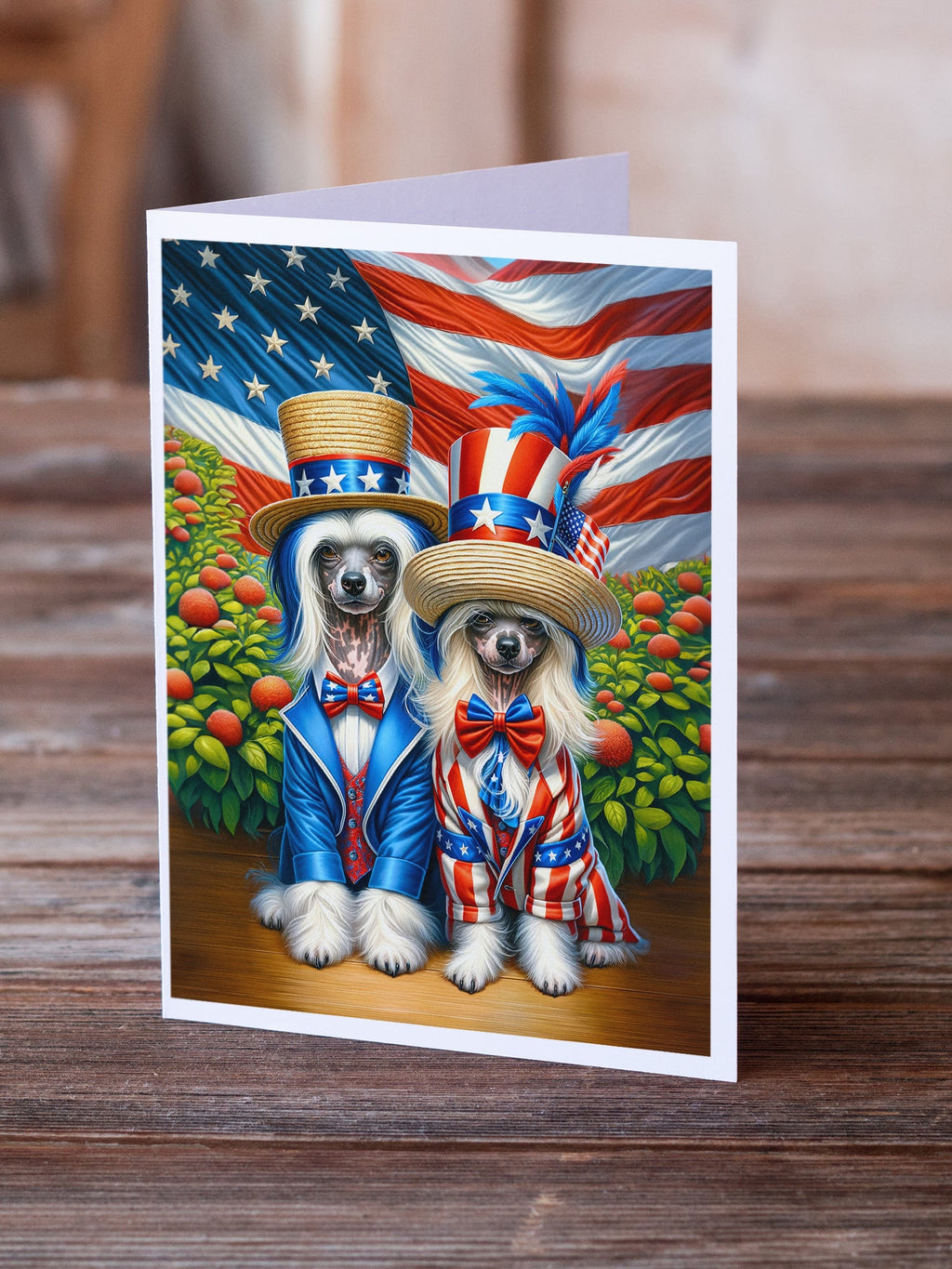All American Chinese Crested Greeting Cards Pack of 8 Blank Cards with Envelopes Whimsical A7 Size 5x7