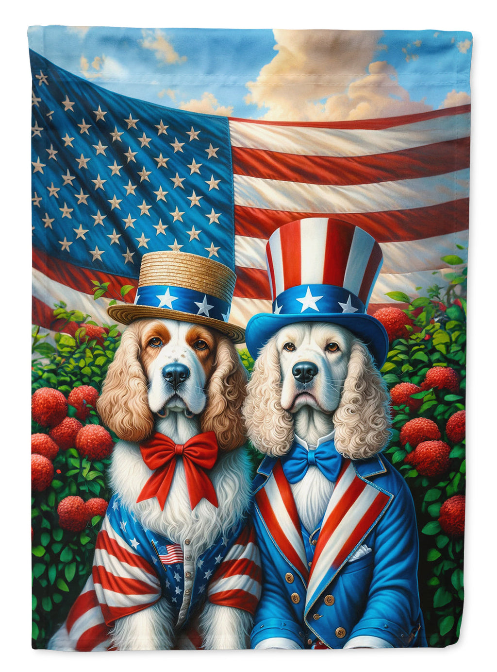 All American Clumber Spaniel House Flag 28x40 Porch Sleeve Pole Decorative Outside Yard Banner Artwork Wall Hanging, Polyester