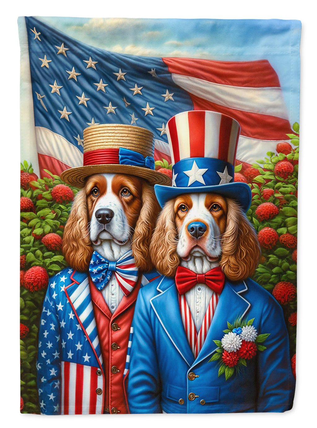 All American Clumber Spaniel House Flag 28x40 Porch Sleeve Pole Decorative Outside Yard Banner Artwork Wall Hanging, Polyester