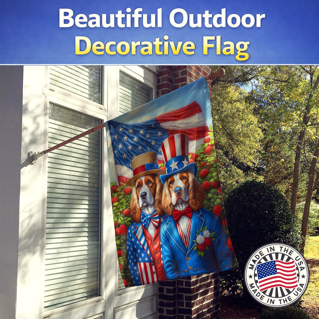 All American Clumber Spaniel House Flag 28x40 Porch Sleeve Pole Decorative Outside Yard Banner Artwork Wall Hanging, Polyester