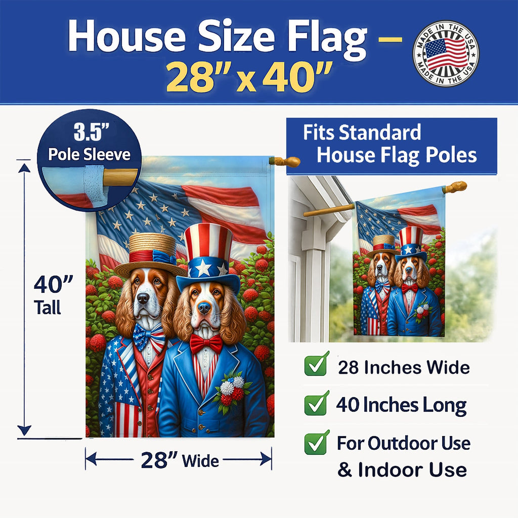 All American Clumber Spaniel House Flag 28x40 Porch Sleeve Pole Decorative Outside Yard Banner Artwork Wall Hanging, Polyester