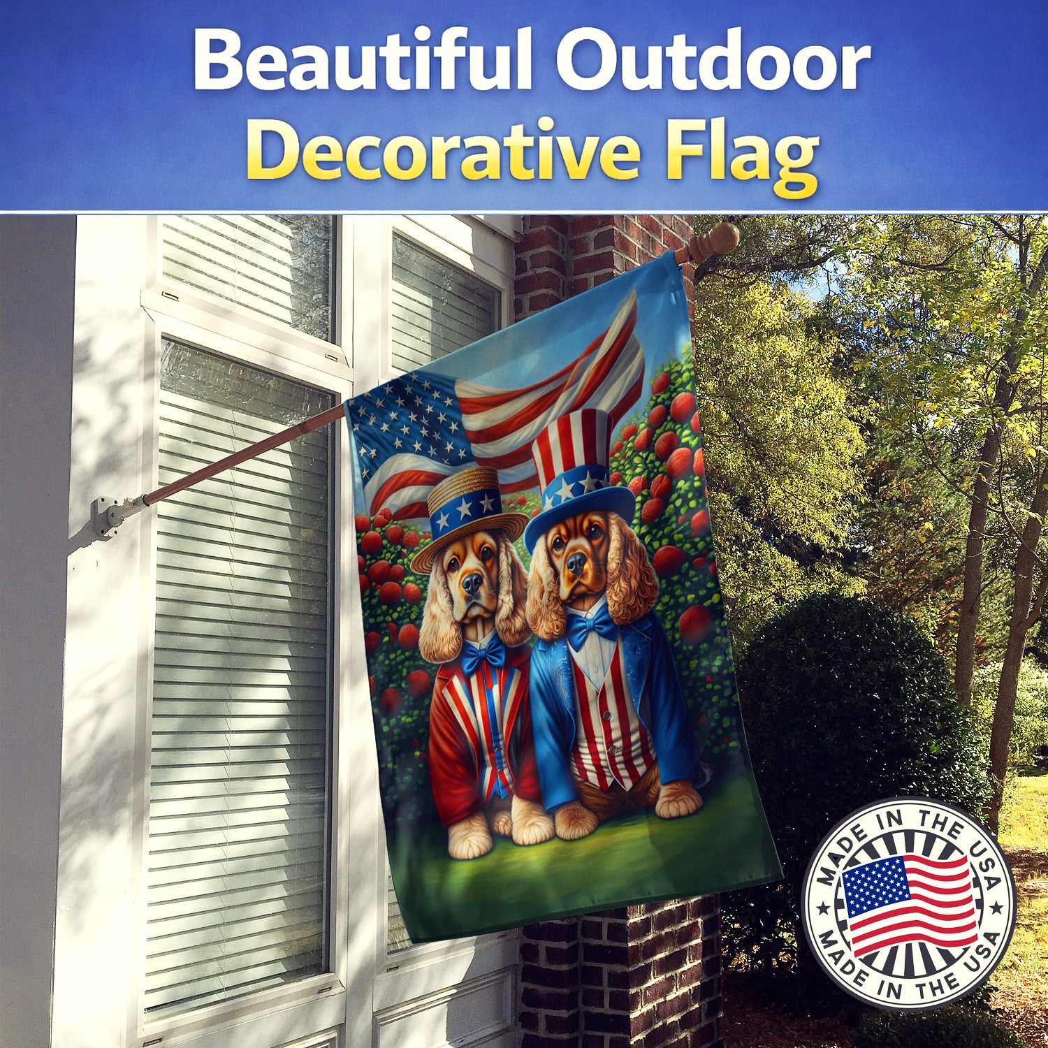 All American Cocker Spaniel House Flag 28x40 Porch Sleeve Pole Decorative Outside Yard Banner Artwork Wall Hanging, Polyester