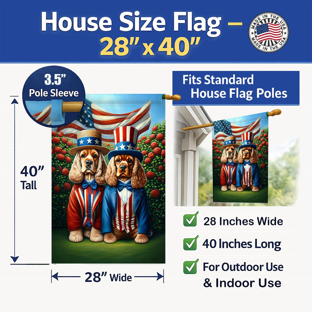 All American Cocker Spaniel House Flag 28x40 Porch Sleeve Pole Decorative Outside Yard Banner Artwork Wall Hanging, Polyester