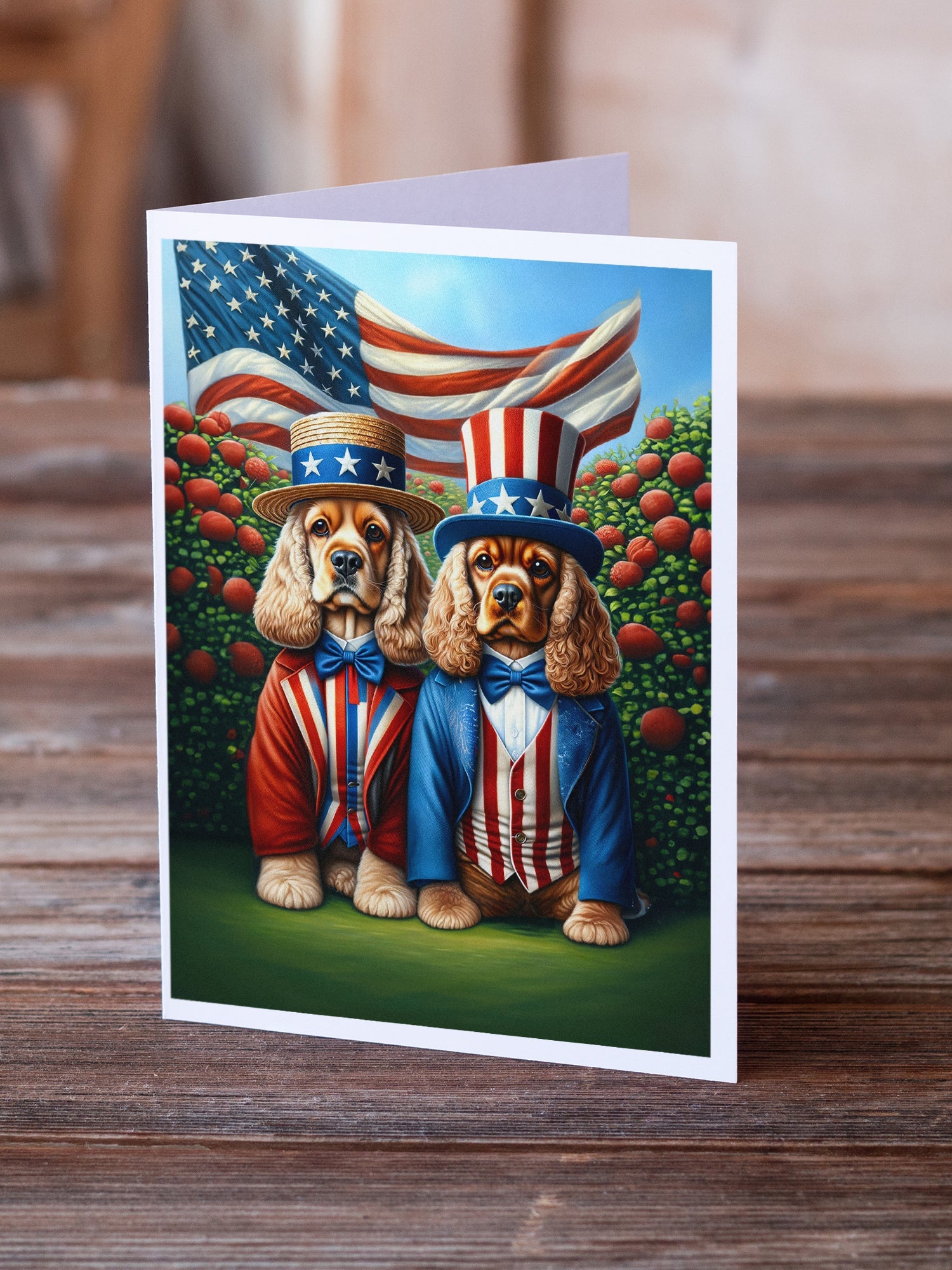 All American Cocker Spaniel Greeting Cards Pack of 8 Blank Cards with Envelopes Whimsical A7 Size 5x7