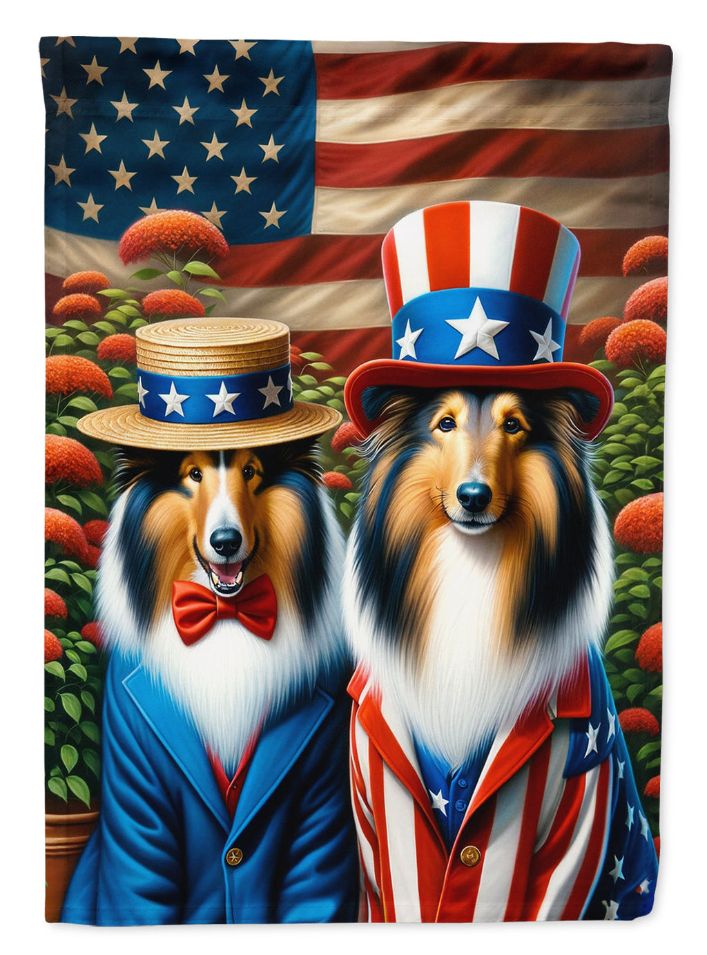 All American Collie House Flag 28x40 Porch Sleeve Pole Decorative Outside Yard Banner Artwork Wall Hanging, Polyester