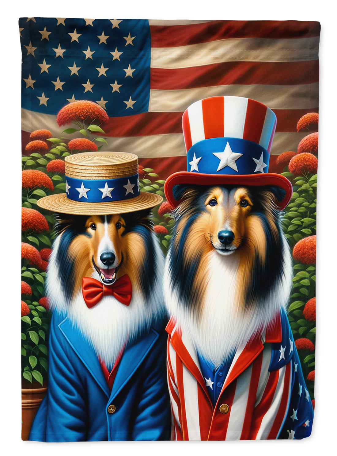 All American Collie House Flag 28x40 Porch Sleeve Pole Decorative Outside Yard Banner Artwork Wall Hanging, Polyester