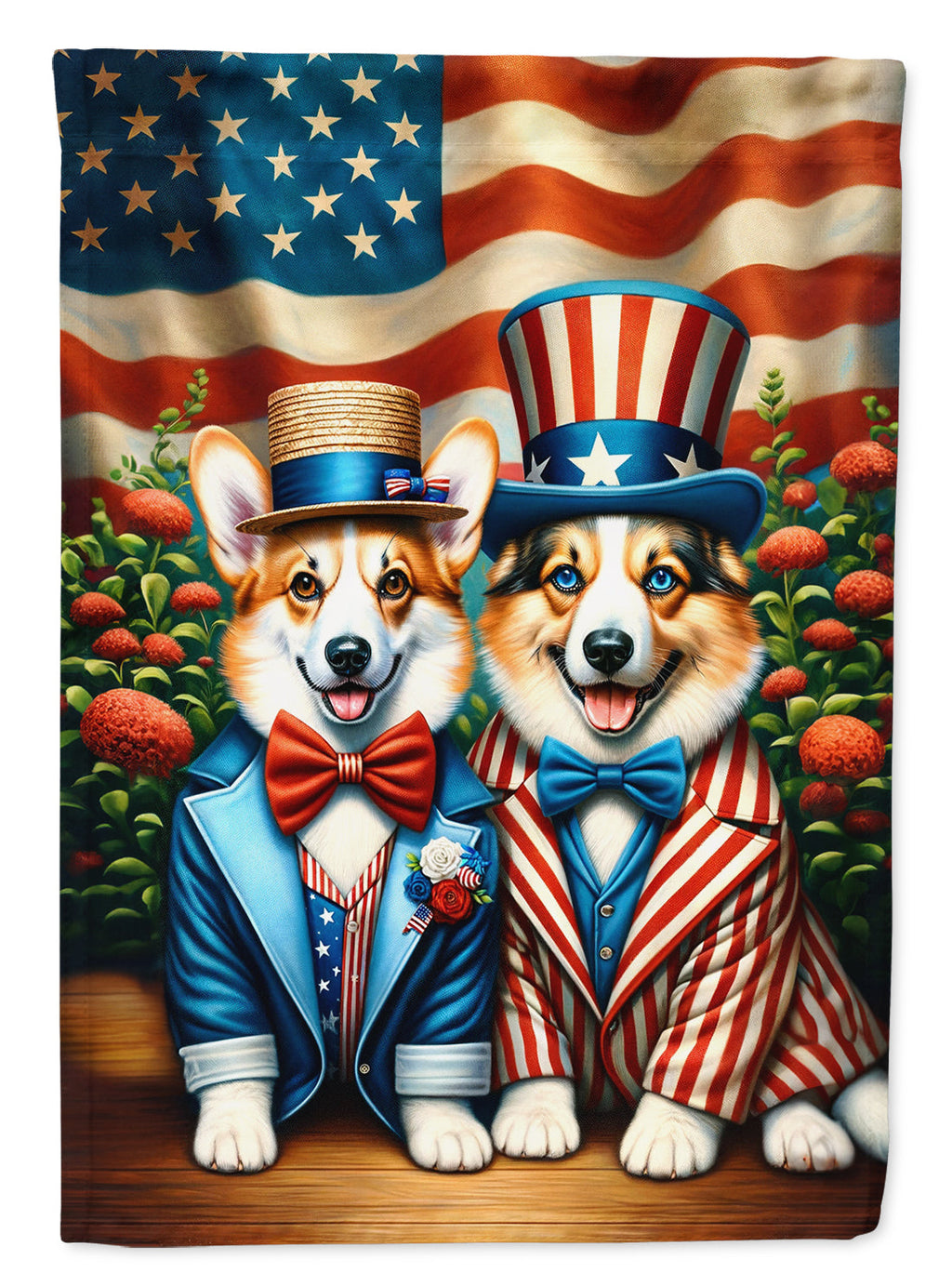 All American Corgi House Flag 28x40 Porch Sleeve Pole Decorative Outside Yard Banner Artwork Wall Hanging, Polyester
