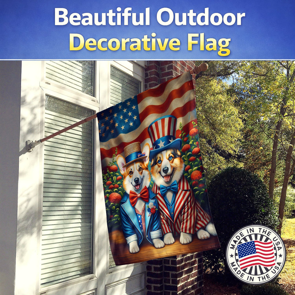All American Corgi House Flag 28x40 Porch Sleeve Pole Decorative Outside Yard Banner Artwork Wall Hanging, Polyester