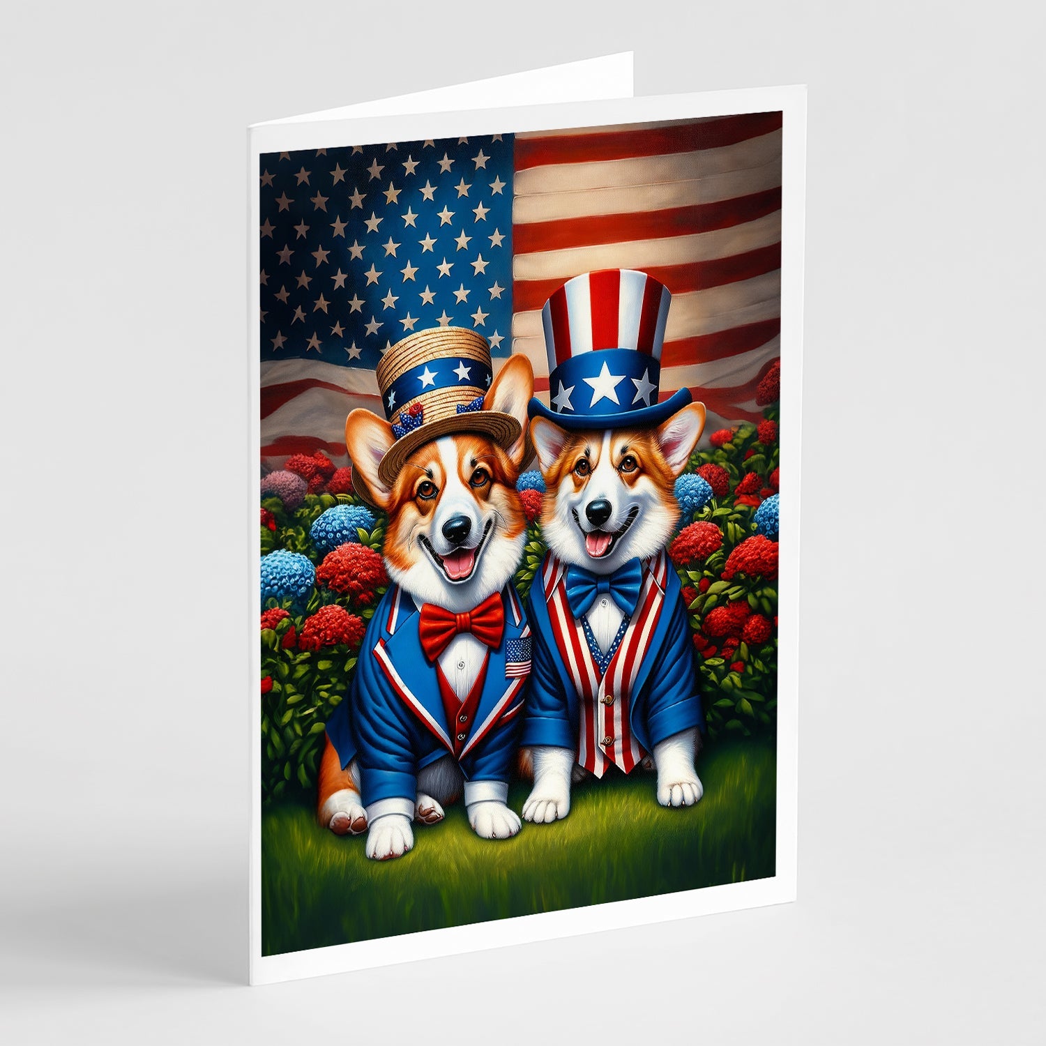All American Corgi Greeting Cards Pack of 8 Blank Cards with Envelopes Whimsical A7 Size 5x7