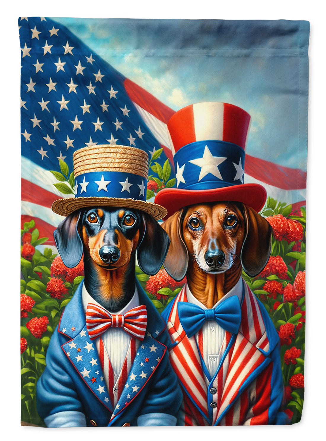 All American Dachshund House Flag 28x40 Porch Sleeve Pole Decorative Outside Yard Banner Artwork Wall Hanging, Polyester