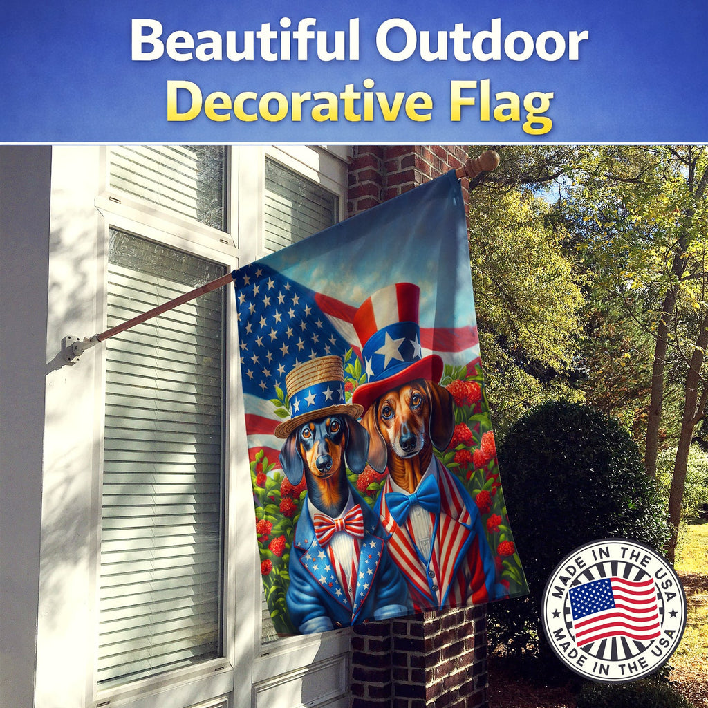 All American Dachshund House Flag 28x40 Porch Sleeve Pole Decorative Outside Yard Banner Artwork Wall Hanging, Polyester