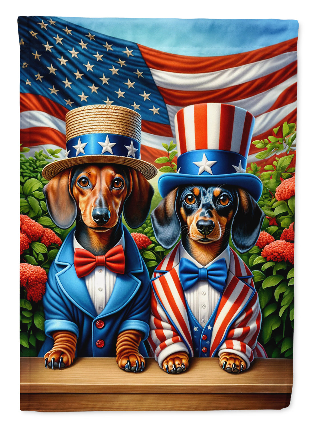 All American Dachshund House Flag 28x40 Porch Sleeve Pole Decorative Outside Yard Banner Artwork Wall Hanging, Polyester