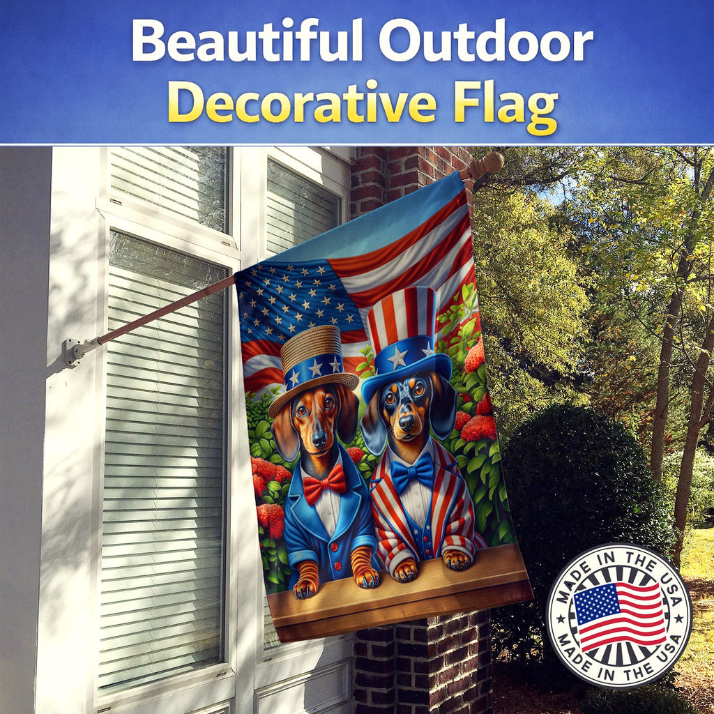All American Dachshund House Flag 28x40 Porch Sleeve Pole Decorative Outside Yard Banner Artwork Wall Hanging, Polyester
