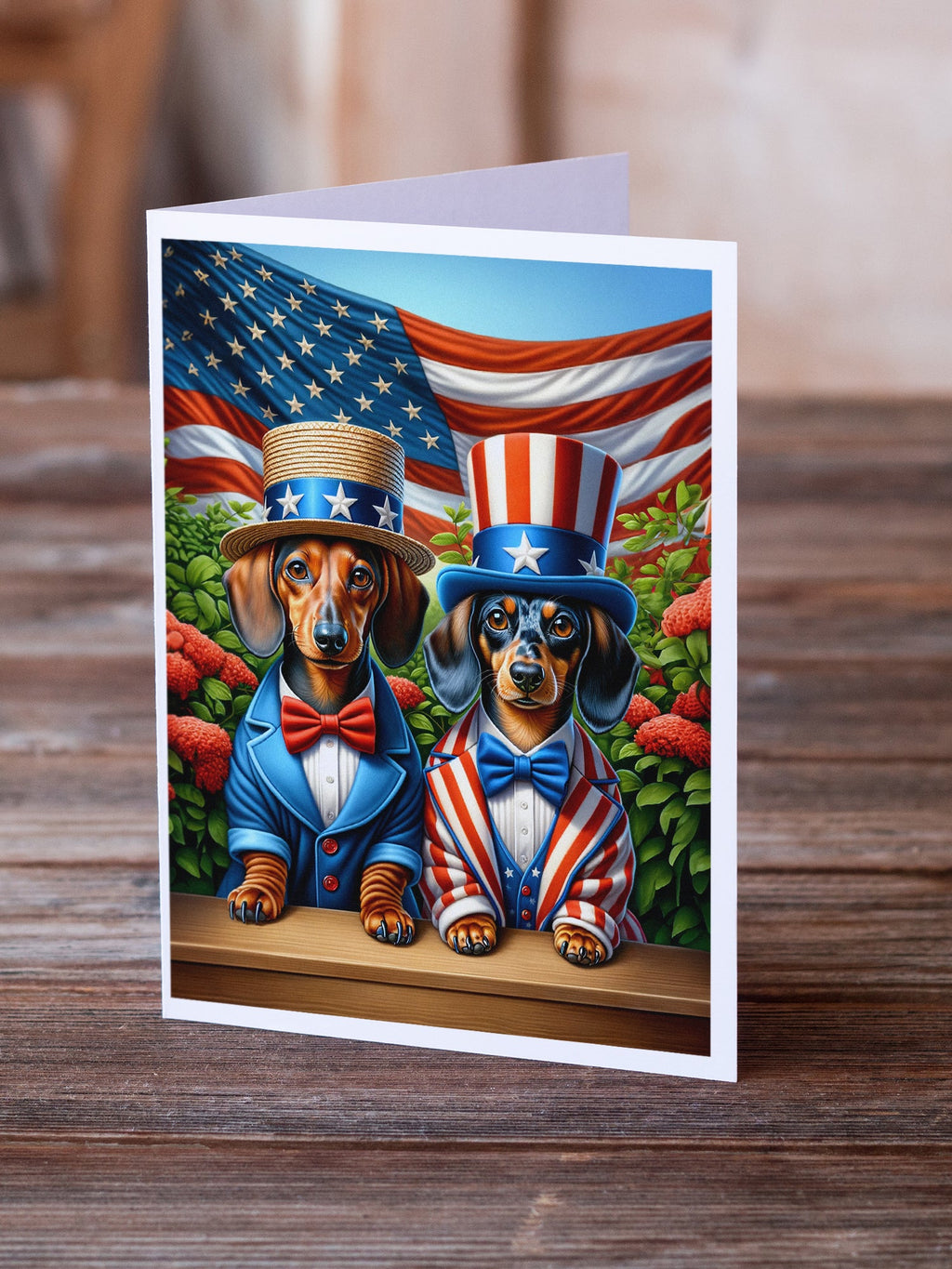 All American Dachshund Greeting Cards Pack of 8 Blank Cards with Envelopes Whimsical A7 Size 5x7