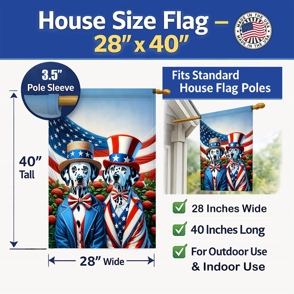 All American Dalmatian House Flag 28x40 Porch Sleeve Pole Decorative Outside Yard Banner Artwork Wall Hanging, Polyester