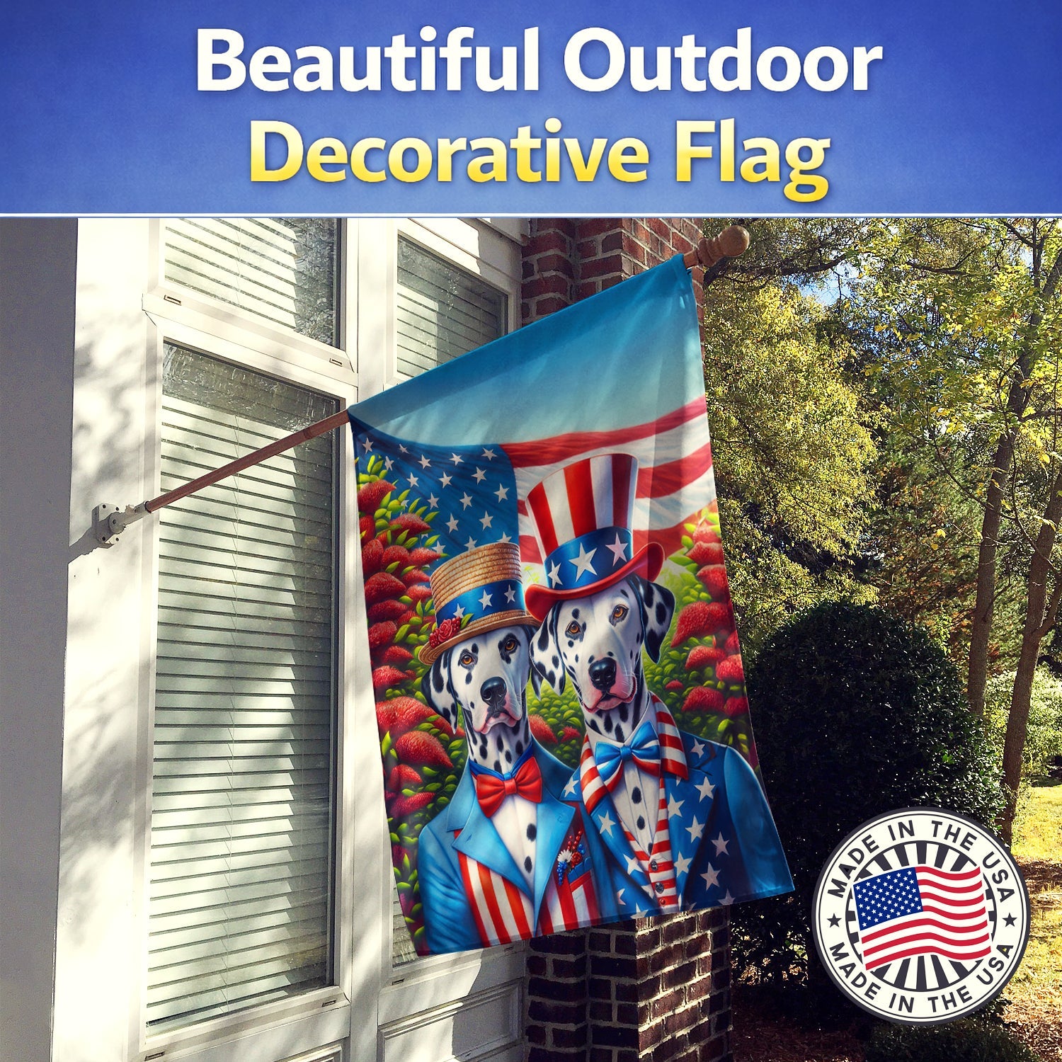 All American Dalmatian House Flag 28x40 Porch Sleeve Pole Decorative Outside Yard Banner Artwork Wall Hanging, Polyester