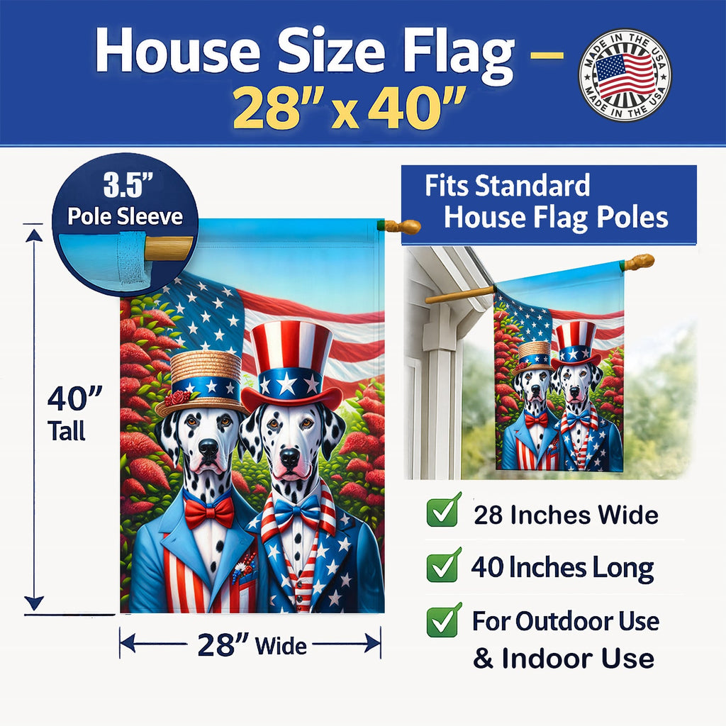 All American Dalmatian House Flag 28x40 Porch Sleeve Pole Decorative Outside Yard Banner Artwork Wall Hanging, Polyester