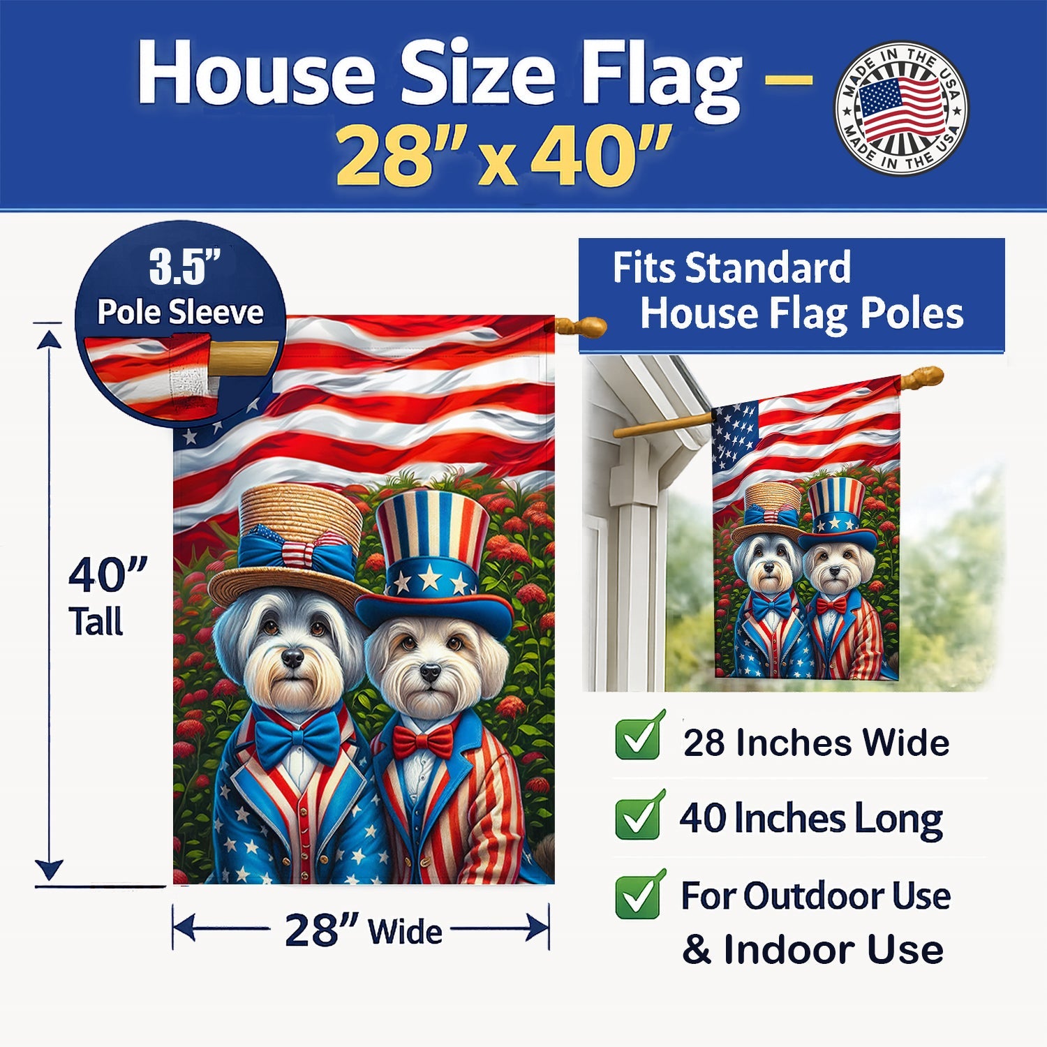 All American Dandie Dinmont Terrier House Flag 28x40 Porch Sleeve Pole Decorative Outside Yard Banner Artwork Wall Hanging, Polyester