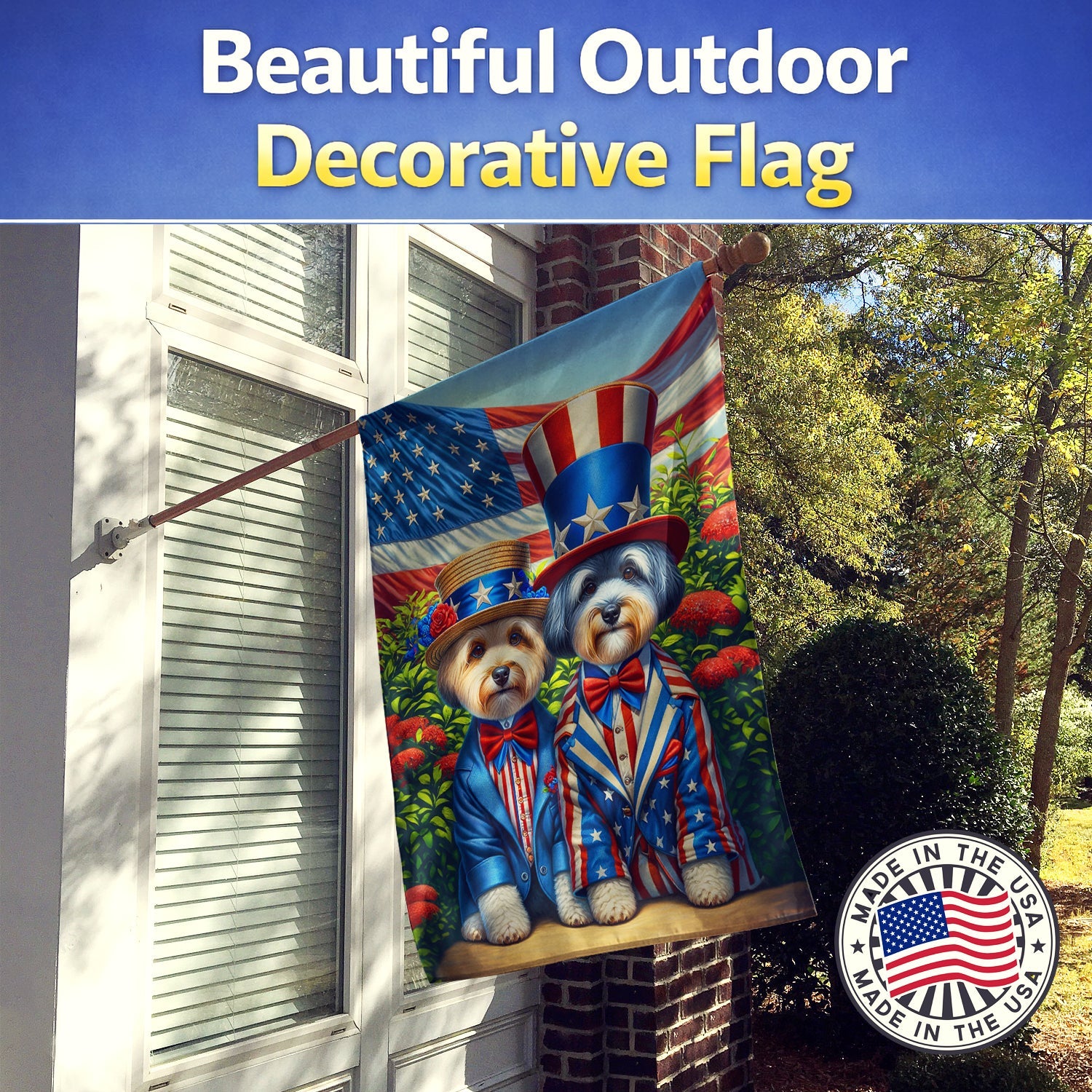 All American Dandie Dinmont Terrier House Flag 28x40 Porch Sleeve Pole Decorative Outside Yard Banner Artwork Wall Hanging, Polyester